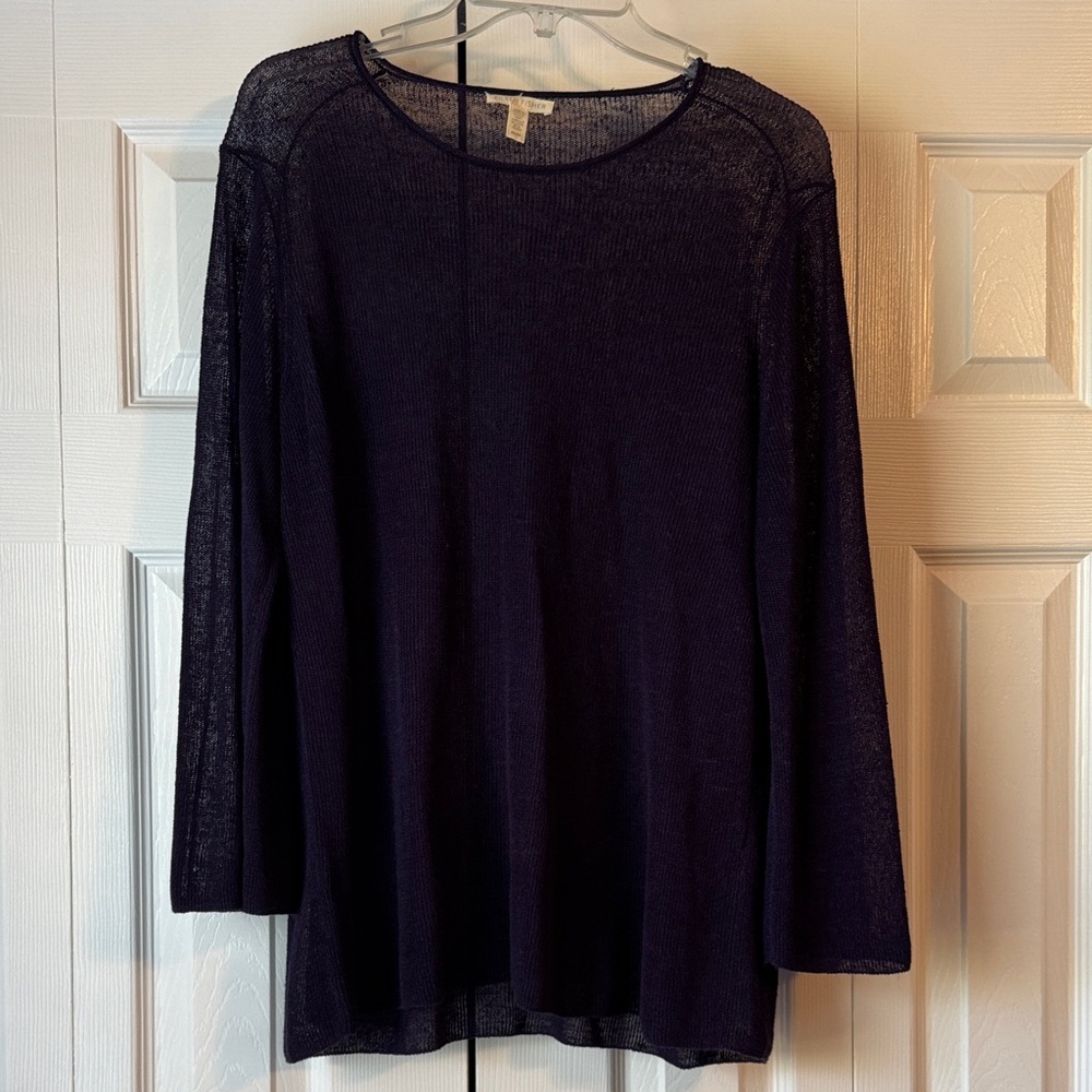 Eileen Fisher Organic Linen Round Neck Top Purple Sheer Crepe Knit Size M